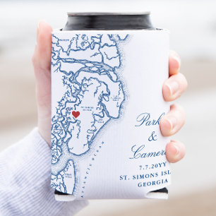 Golden Isles of Georgia Map Wedding Favour Drink Can Cooler