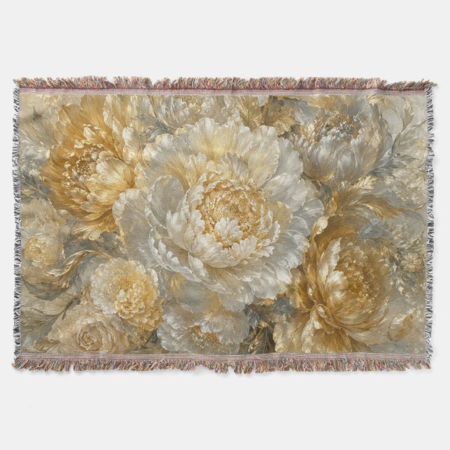Golden Ivory Garden Throw Blanket (Front)