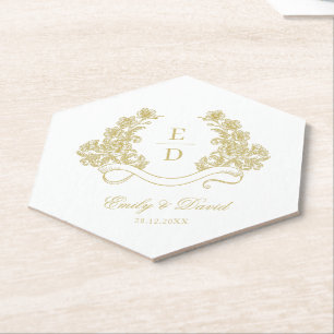 Golden Ivory Heritage Vintage Wedding Paper Coaster