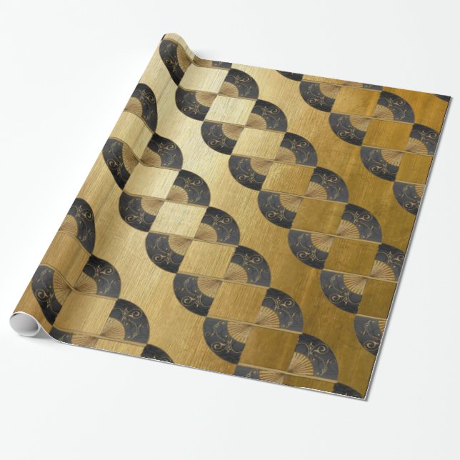 Golden Jacob's Ladder with Oriental Fans Wrapping Paper (Unrolled)