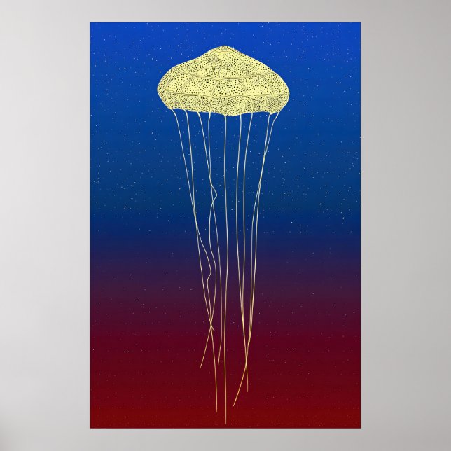 Golden Jellyfish Stipple Print - Neon Synthwave (Front)