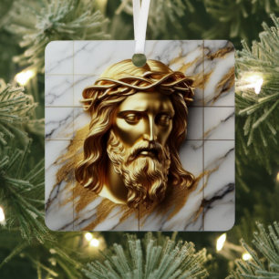 Golden Jesus A Divine Presence in Marble Metal Tree Decoration