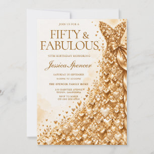 Golden Jewel Fifty & Fabulous 50th Birthday Invitation