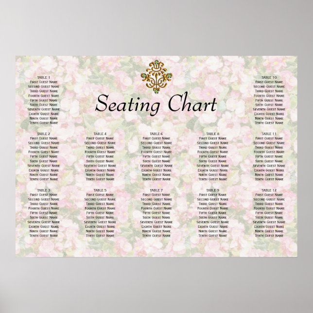 Golden Jeweled Floral Wedding Reception Seating Poster (Front)