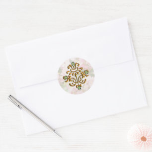Golden Jewelled Floral Wedding Classic Round Sticker
