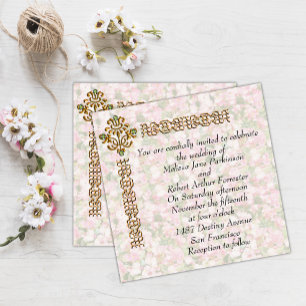 Golden Jewelled Floral Wedding Invitation