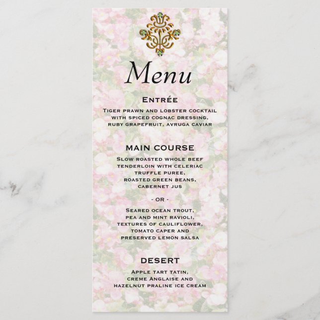 Golden Jewelled Floral Wedding Menu (Front)