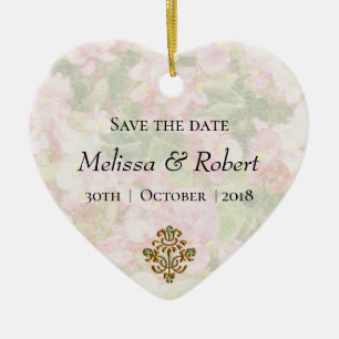 Golden Jewelled Floral Wedding Save the Date Ceramic Tree Decoration