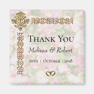 Golden Jewelled Floral Wedding Thank You Magnet