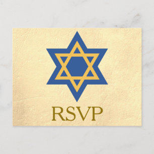 Golden Jewish RSVP Invitation Postcard
