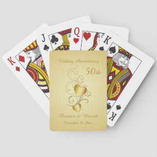 Golden joined hearts 50th Wedding Anniversary Playing Cards