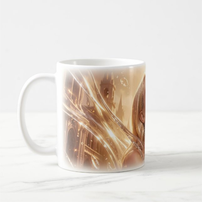 Golden Joy Liquid Light Smiling Woman Mug (Left)