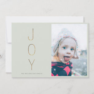 Golden JOY Modern Photo Holiday Card Sage