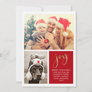 Golden Joy Two Photo Red Christmas Card