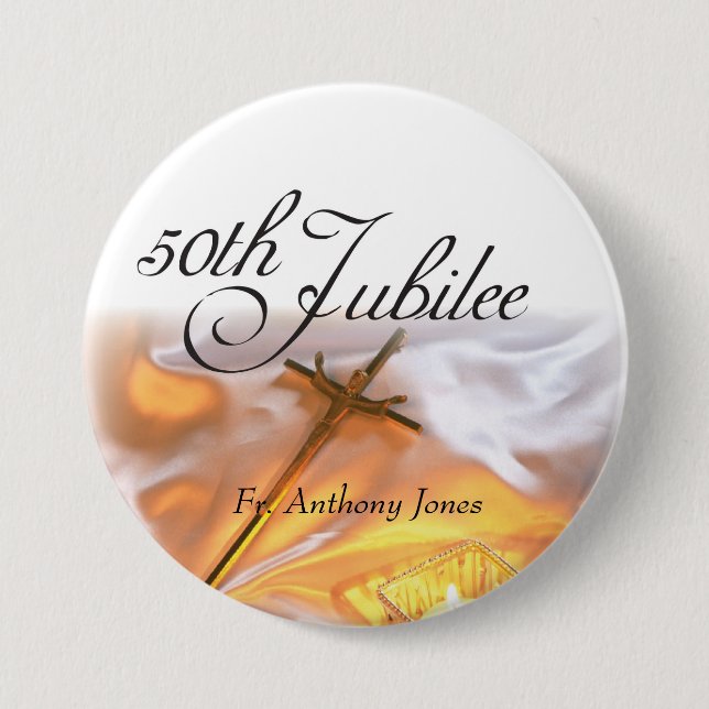 Golden Jubilee Religious Life, Cross Candle 7.5 Cm Round Badge (Front)