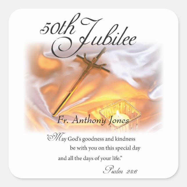 Golden Jubilee Religious Life, Cross Candle Square Sticker (Front)