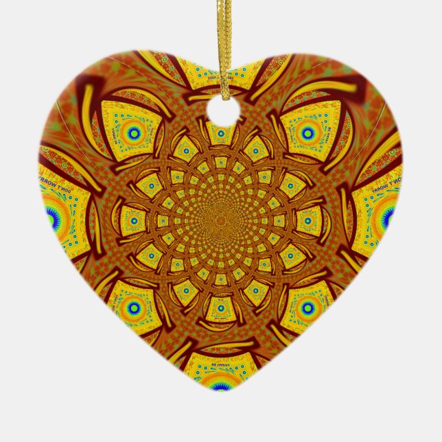 Golden Kaleidoscope Art Print Ceramic Tree Decoration (Front)