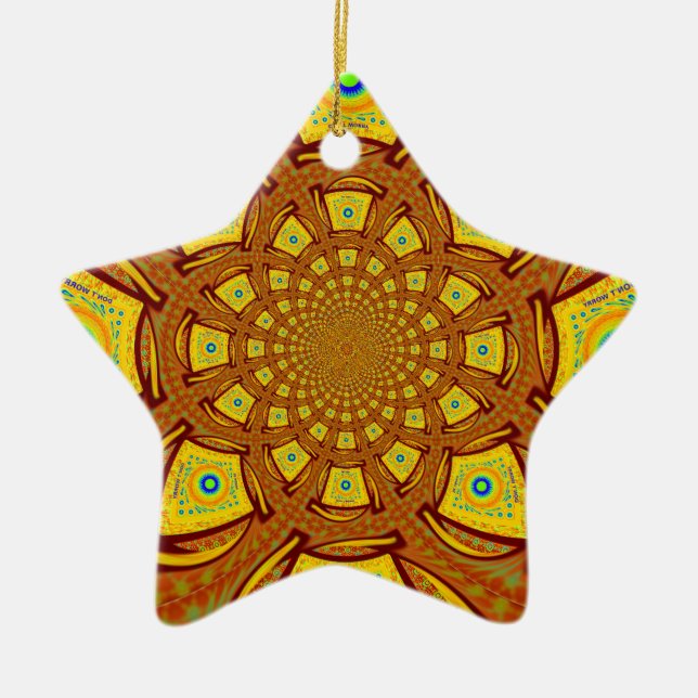 Golden Kaleidoscope Art Print Ceramic Tree Decoration (Front)