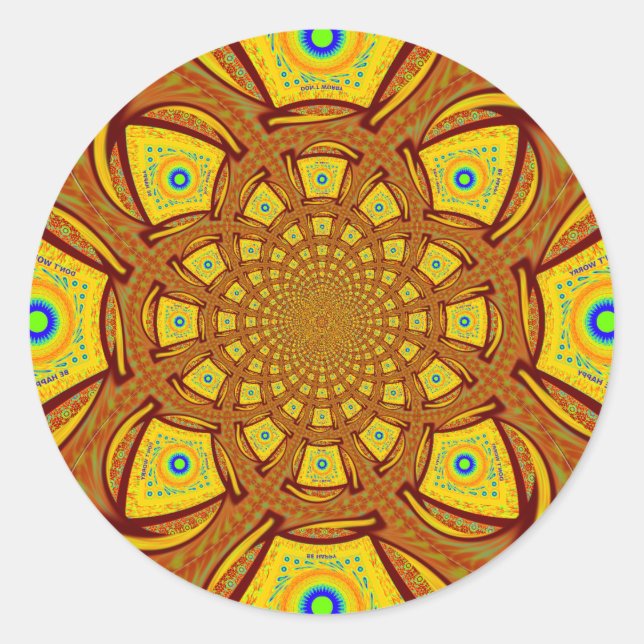 Golden Kaleidoscope Art Print Classic Round Sticker (Front)