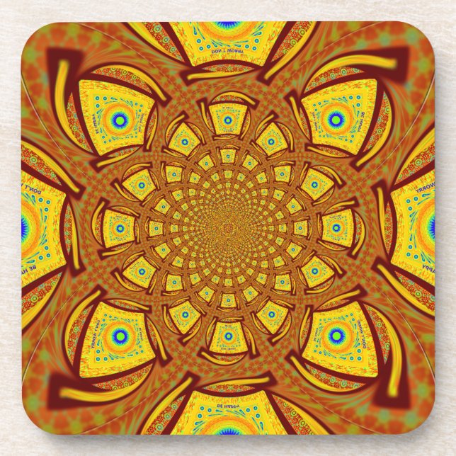 Golden Kaleidoscope Art Print Coaster (Front)
