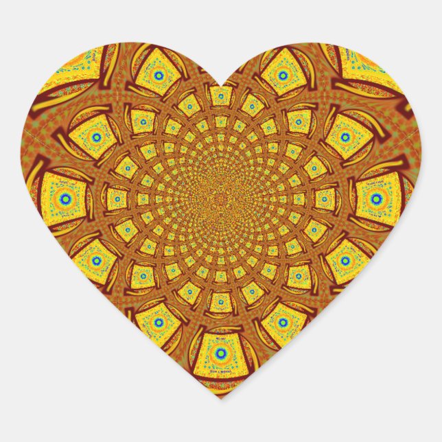 Golden Kaleidoscope Art Print Heart Sticker (Front)
