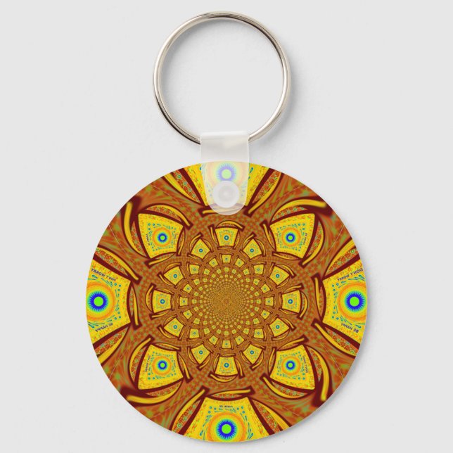 Golden Kaleidoscope Art Print Key Ring (Front)
