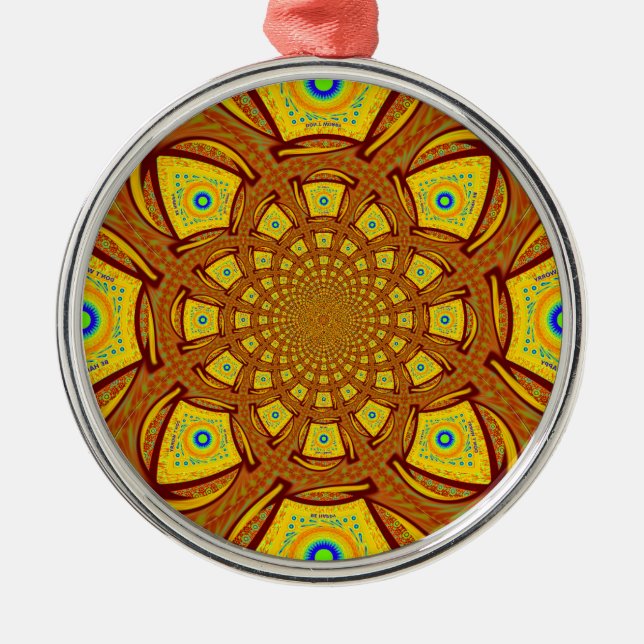 Golden Kaleidoscope Art Print Metal Tree Decoration (Front)