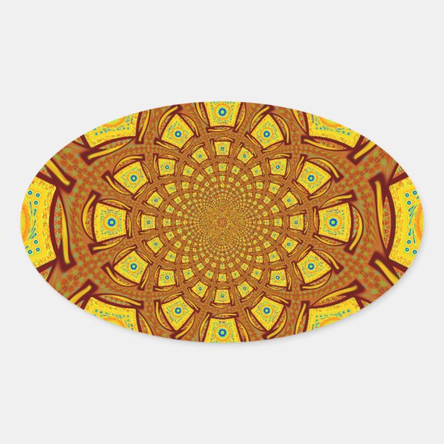 Golden Kaleidoscope Art Print Oval Sticker (Front)