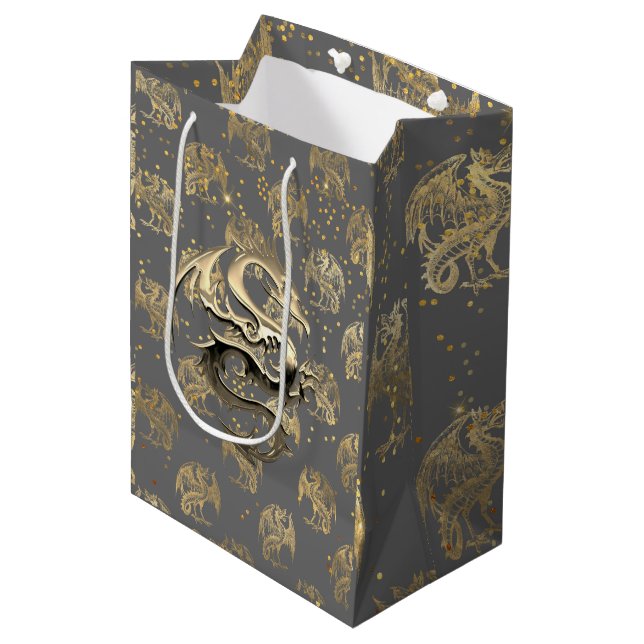 Golden King Dragon Medium Gift Bag (Front Angled)