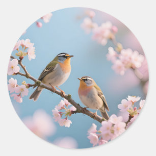 Golden Kinglet Cherry Blossom Spring Classic Round Sticker