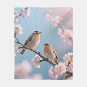 Golden Kinglet Cherry Blossom Spring Fleece Blanket