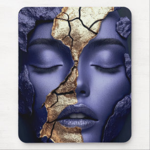 Golden Kintsugi Girl Portrait Mouse Mat