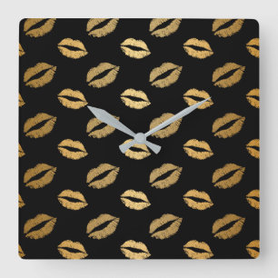Golden kisses square wall clock