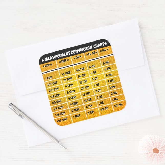 Golden Kitchen Conversion Measure Chart Stickers (Envelope)