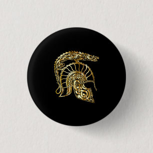 Golden knight armour helmet forge in gold texture 3 cm round badge
