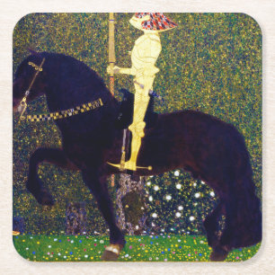 Golden Knight, Gustav Klimt Square Paper Coaster
