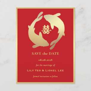 Golden Koi and Double Happiness Save the Date Invitation