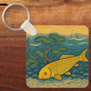 Golden Koi Japanese Art Key Ring