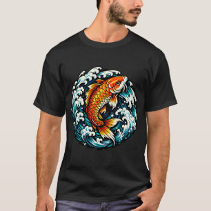 Golden Koi Rising Through Waves T-Shirt