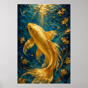 Golden Koi Serenity Luxury Underwater Gold Poster