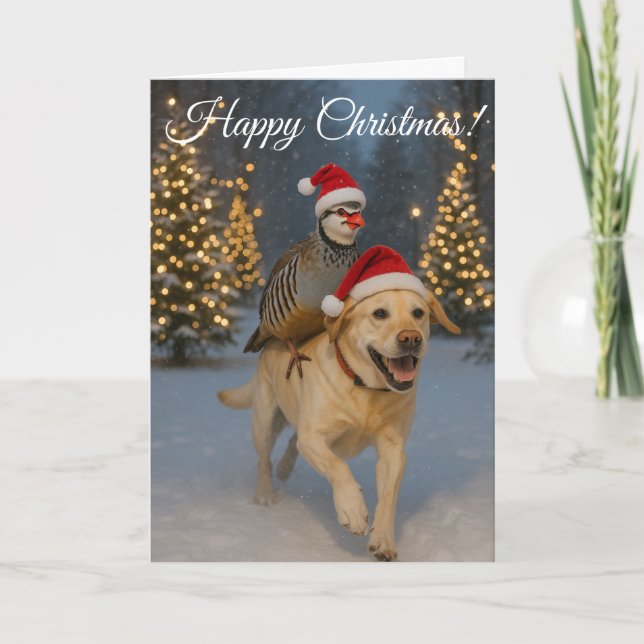 Golden Labrador and Partridge Christmas card (Front)