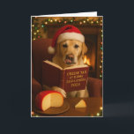 Golden Labrador  'Cheese Tax' Christmas card<br><div class="desc">Humorous Christmas card featuring a cheeky Golden Labrador reading 'The Cheese Tax at Home Regulations 2025' whilst trying to resist the urge to eat the cheese that someone's left on the table right in front of its nose! The Cheese Tax is every dog owner's inside joke... A delightful Christmas card...</div>