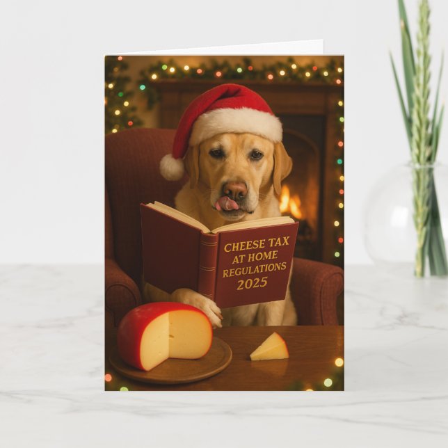 Golden Labrador  'Cheese Tax' Christmas card (Front)