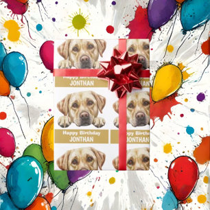 Golden Labrador happy birthday cute Wrapping Paper