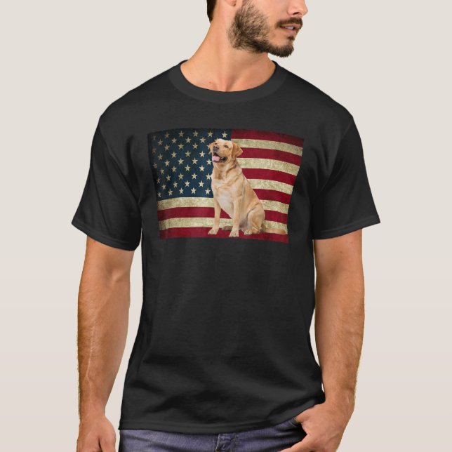Golden Labrador retriever American Flag Pet Animal T-Shirt (Front)