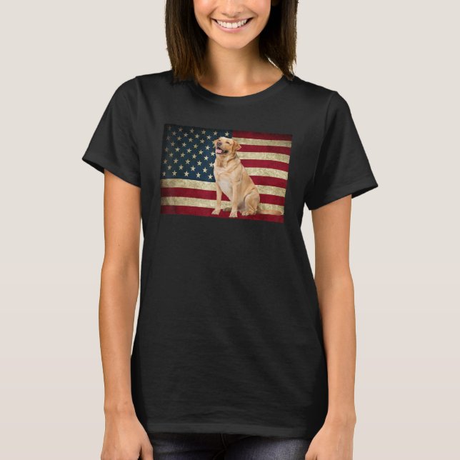 Golden Labrador retriever American Flag Pet Animal T-Shirt (Front)
