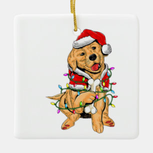 golden labrador retriever christmas light ceramic ornament