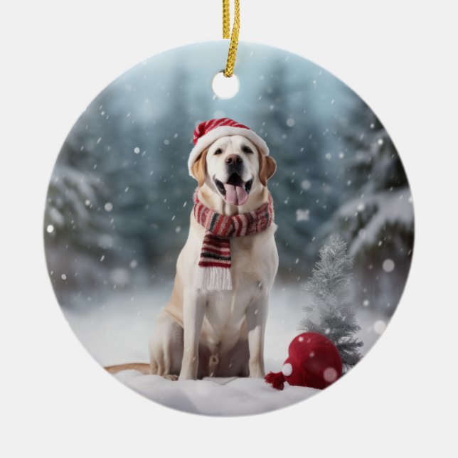 Golden Labrador Retriever Dog Christmas Keepsake Ceramic Tree Decoration (Front)