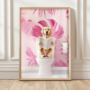 Golden Labrador Retriever on Toilet Bathroom Print