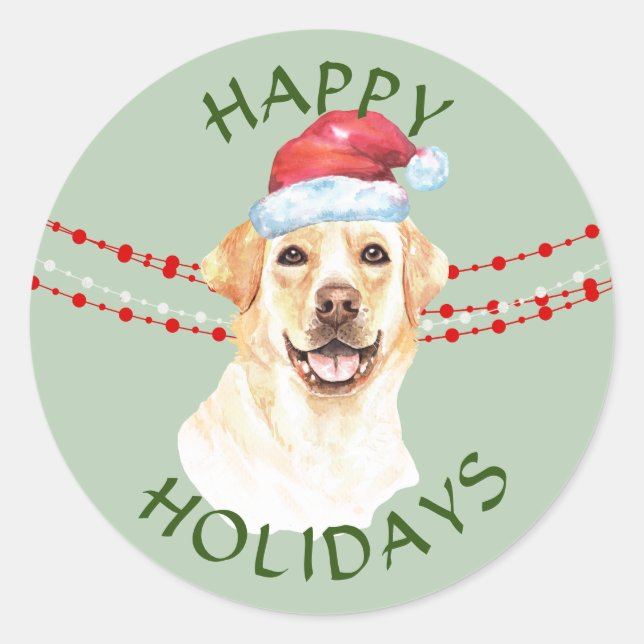 Golden Labrador Retriever Santa Hat Happy Holidays Classic Round Sticker (Front)